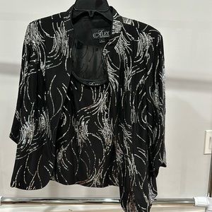 Alex Evenings black  2 piece tank top and jacket silver sequins